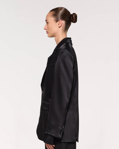 Satin Boyfriend Blazer - Black SERENA BUTE