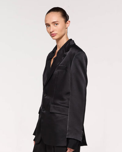 Satin Boyfriend Blazer - Black SERENA BUTE