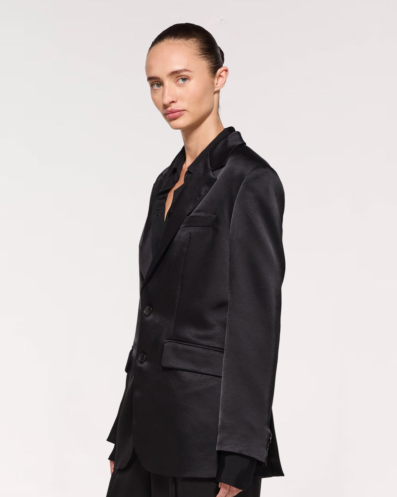 Satin Boyfriend Blazer - Black SERENA BUTE
