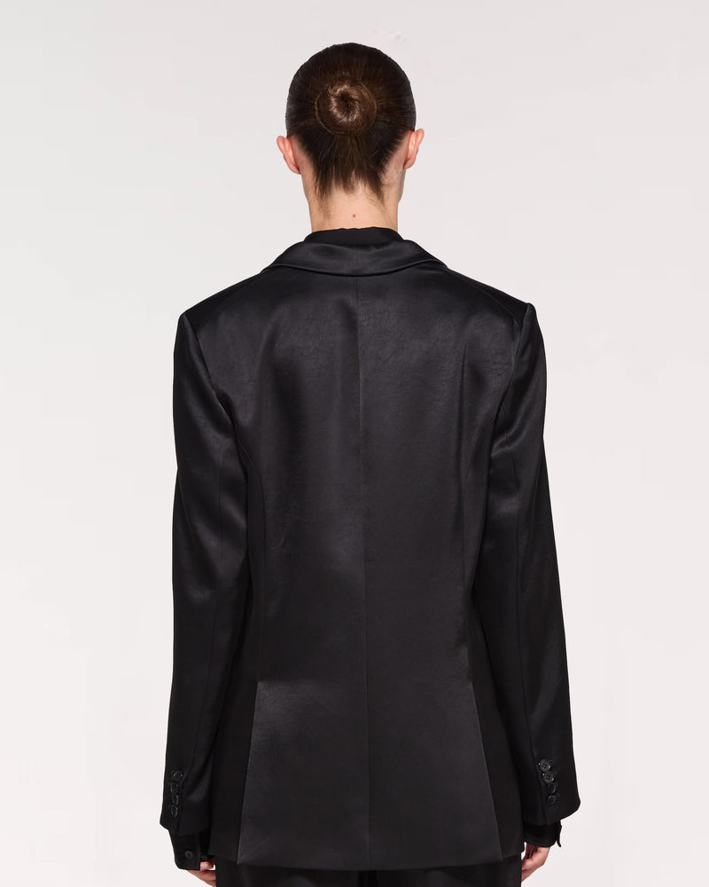 Satin Boyfriend Blazer - Black SERENA BUTE
