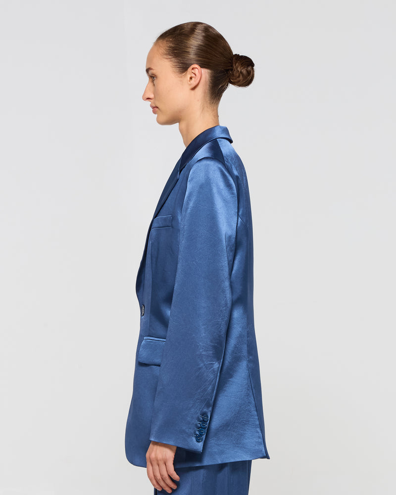 Satin Boyfriend Blazer - Dusty Navy Blue picture #3