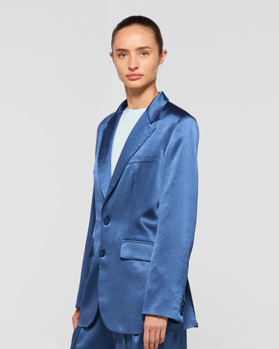 Satin Boyfriend Blazer - Dusty Navy Blue SERENA BUTE