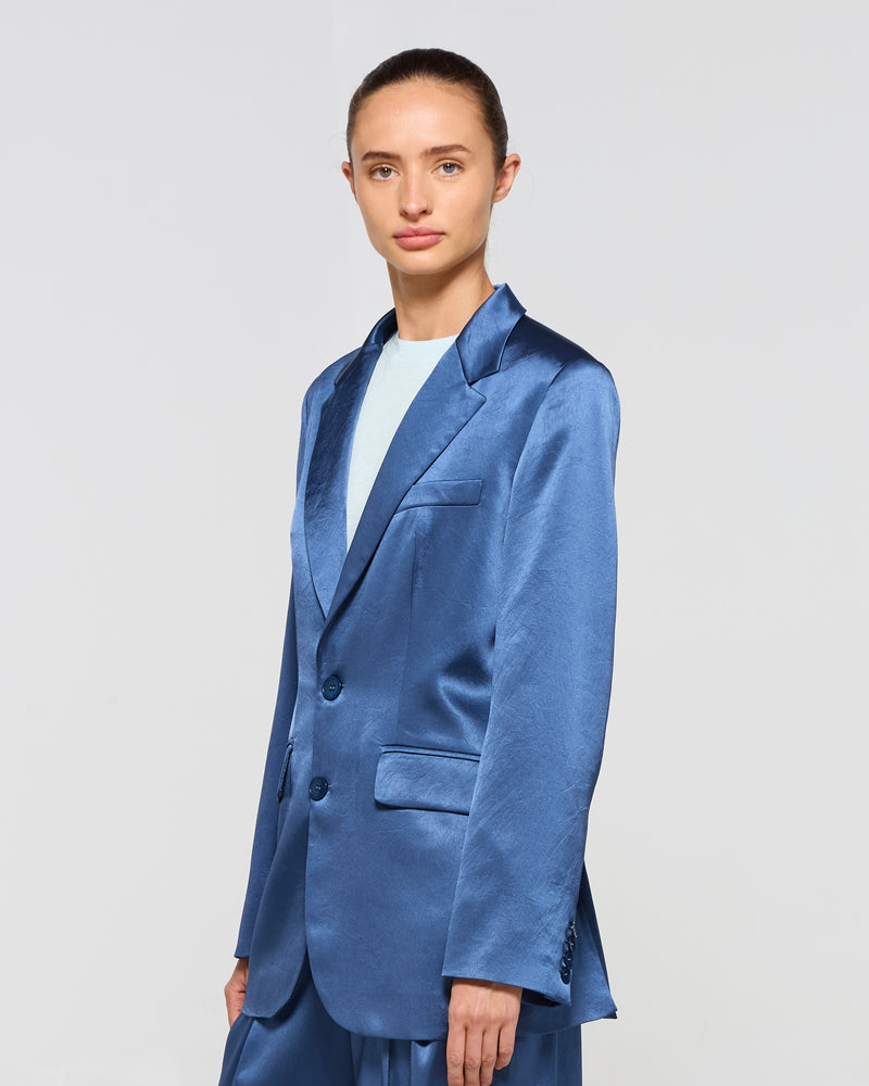 Satin Boyfriend Blazer - Dusty Navy Blue picture #4