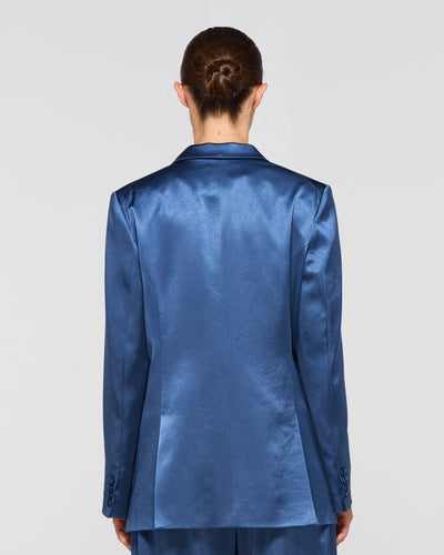 Satin Boyfriend Blazer - Dusty Navy Blue SERENA BUTE