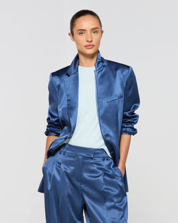 Satin Boyfriend Blazer - Dusty Navy Blue