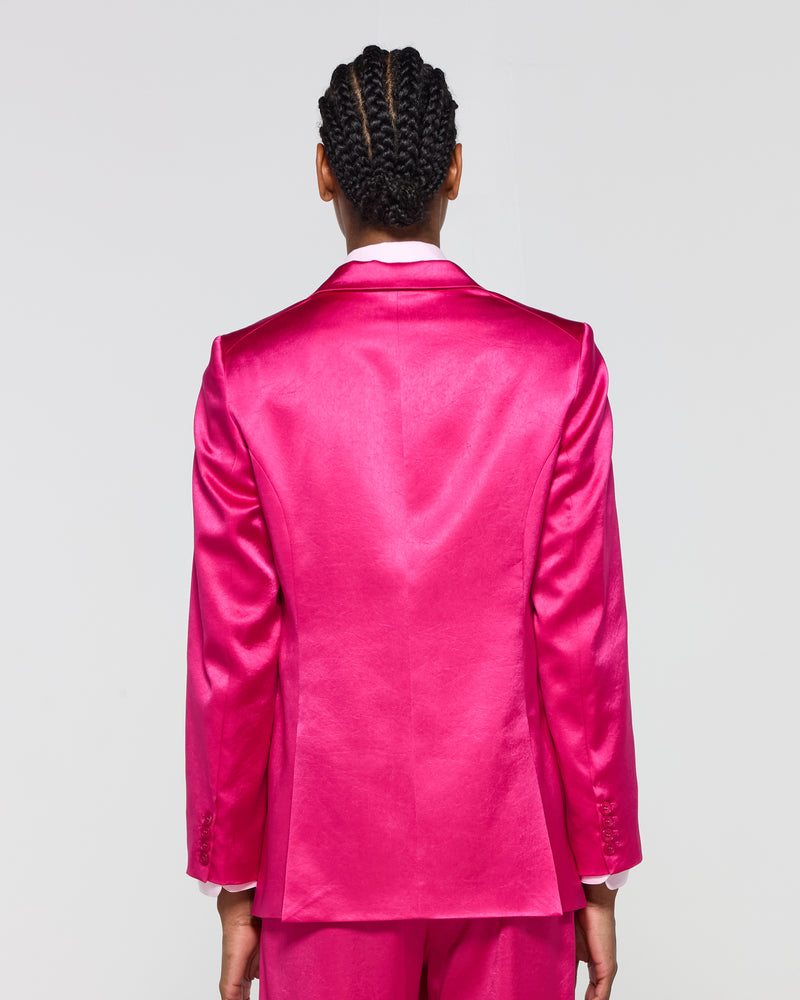Satin Boyfriend Blazer - Fuschia picture #4