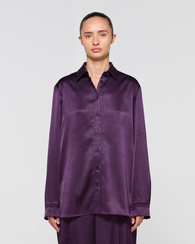 Satin Boyfriend Shirt - Aubergine SERENA BUTE