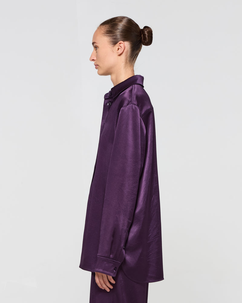 Satin Boyfriend Shirt - Aubergine picture #3