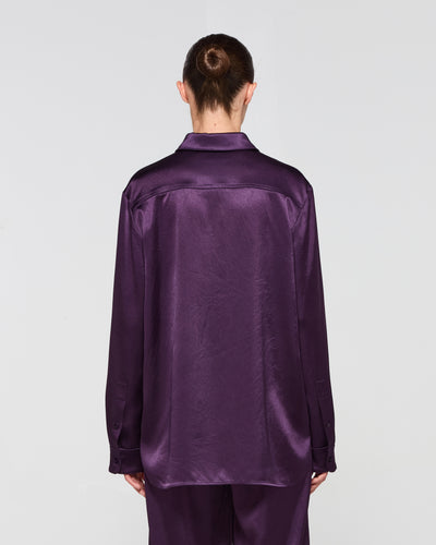Satin Boyfriend Shirt - Aubergine SERENA BUTE