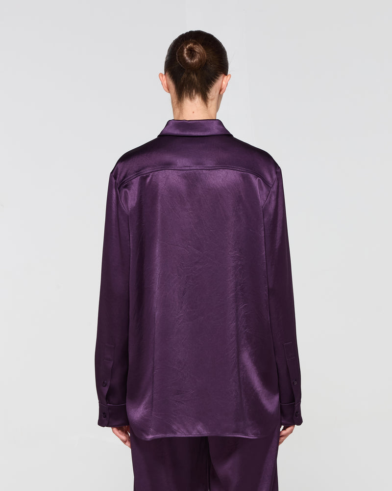 Satin Boyfriend Shirt - Aubergine picture #4