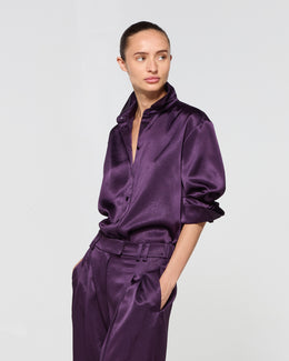 Satin Boyfriend Shirt - Aubergine