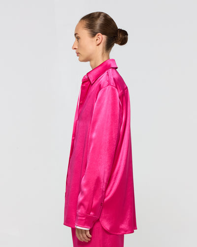 Satin Boyfriend Shirt - Fuschia SERENA BUTE