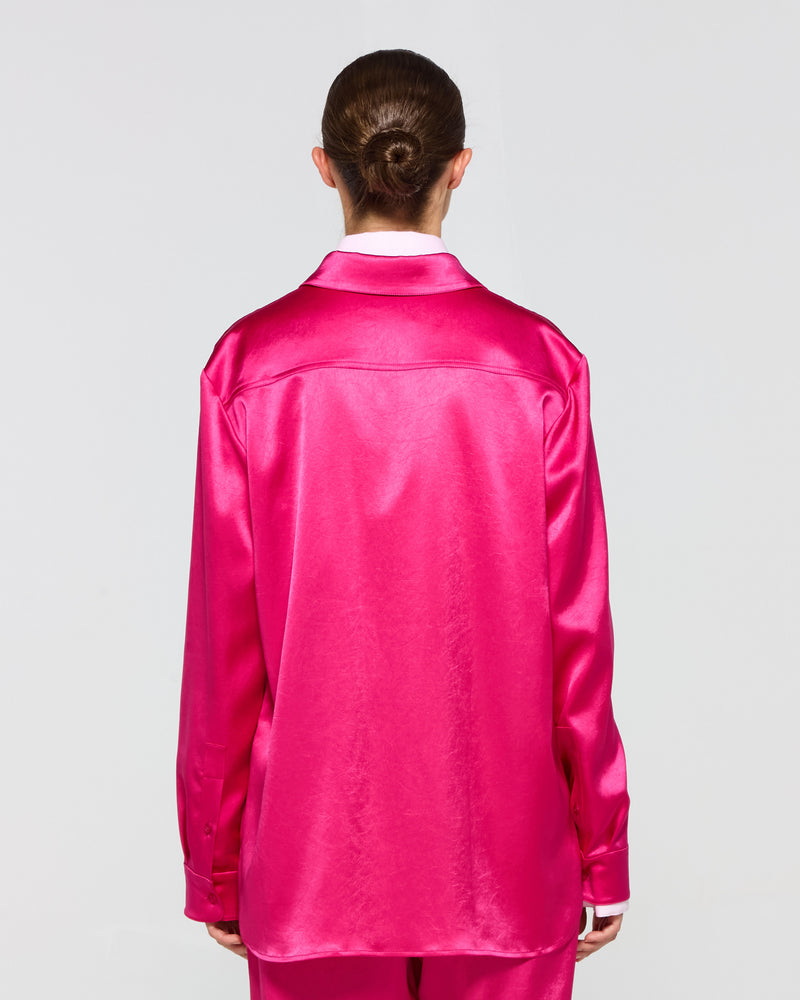 Satin Boyfriend Shirt - Fuschia picture #4
