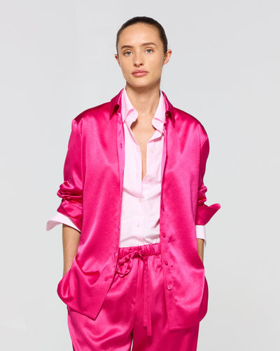 Satin Boyfriend Shirt - Fuschia SERENA BUTE