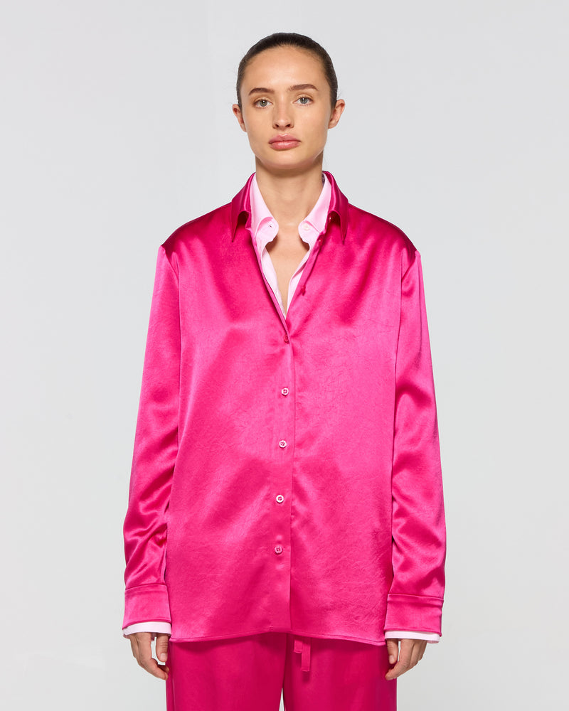 Satin Boyfriend Shirt - Fuschia picture #2