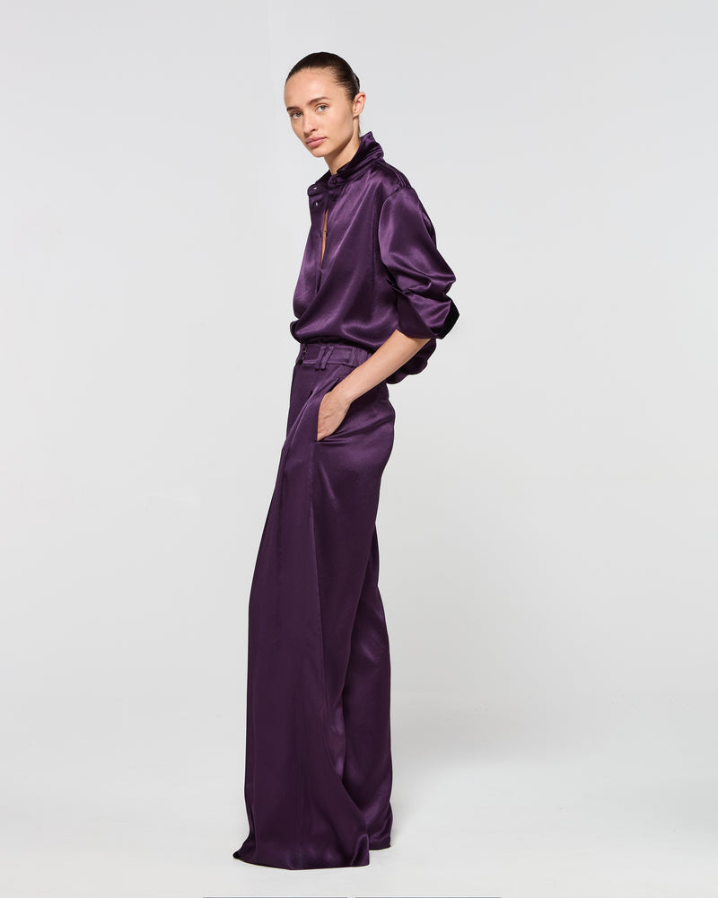 Satin Serena Trouser - Aubergine picture #3