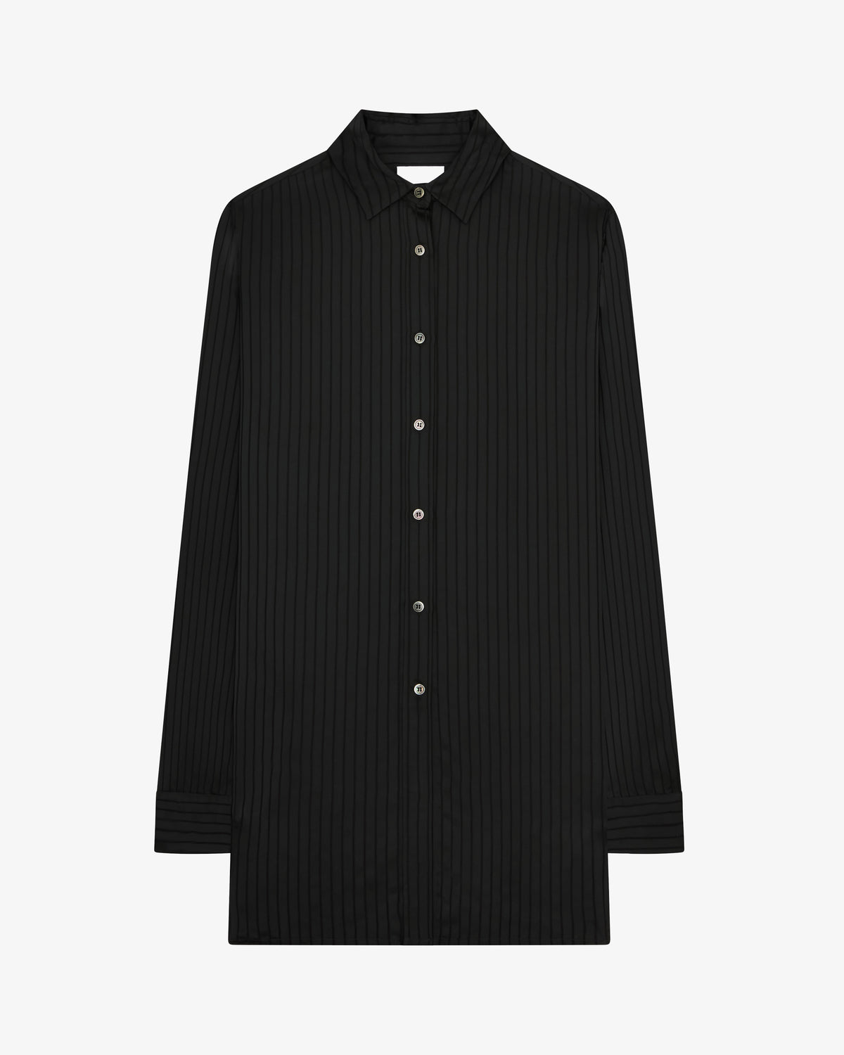 Satin Stripe Open Back Shirt - Black