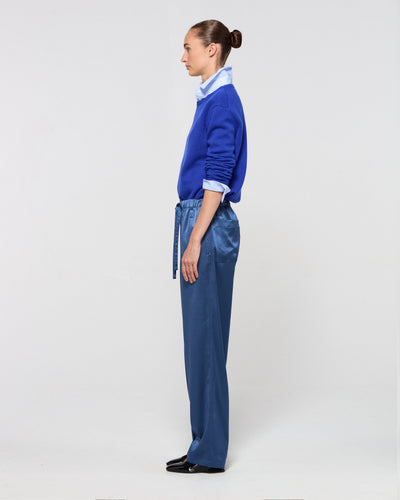 Satin Tapered Jogger - Dusty Navy Blue SERENA BUTE