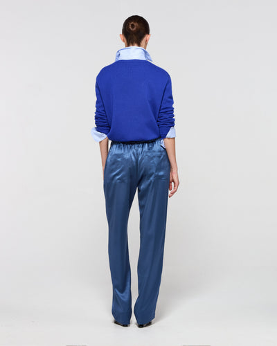 Satin Tapered Jogger - Dusty Navy Blue SERENA BUTE