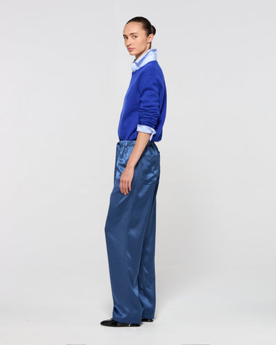 Satin Tapered Jogger - Dusty Navy Blue SERENA BUTE