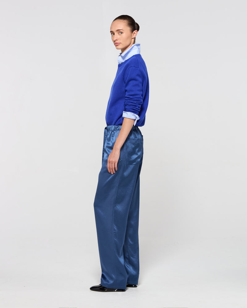 Satin Tapered Jogger - Dusty Navy Blue SERENA BUTE