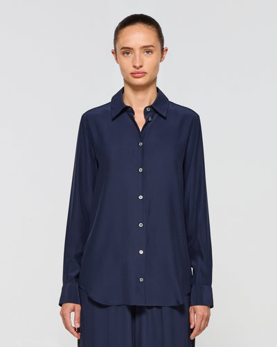 Silk Classic Shirt - Navy Blue SERENA BUTE