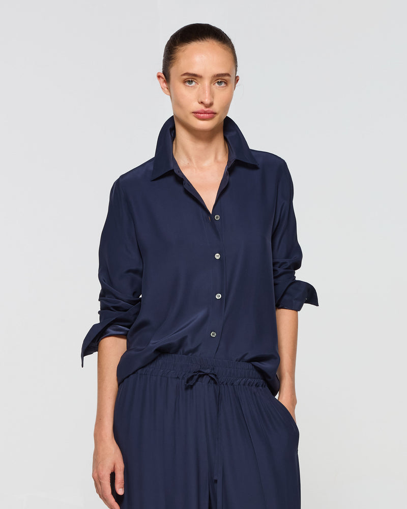 Silk Classic Shirt - Navy Blue SERENA BUTE