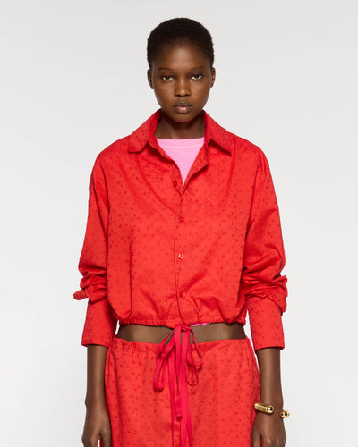 Broderie Drawstring Shirt - Red SERENA BUTE