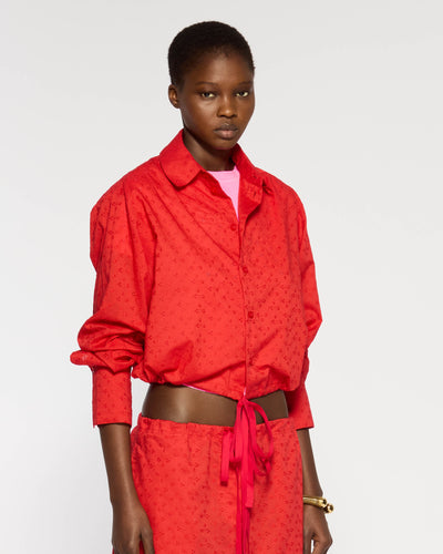 Broderie Drawstring Shirt - Red SERENA BUTE
