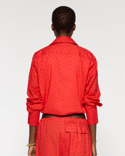 Broderie Drawstring Shirt - Red SERENA BUTE