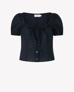 Broderie Bodice Top - Navy Blue