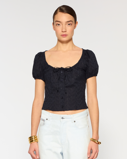 Broderie Bodice Top - Navy Blue