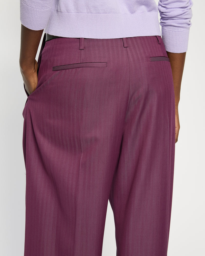 Wool Beltloop Pleated Trouser - Plum SERENA BUTE