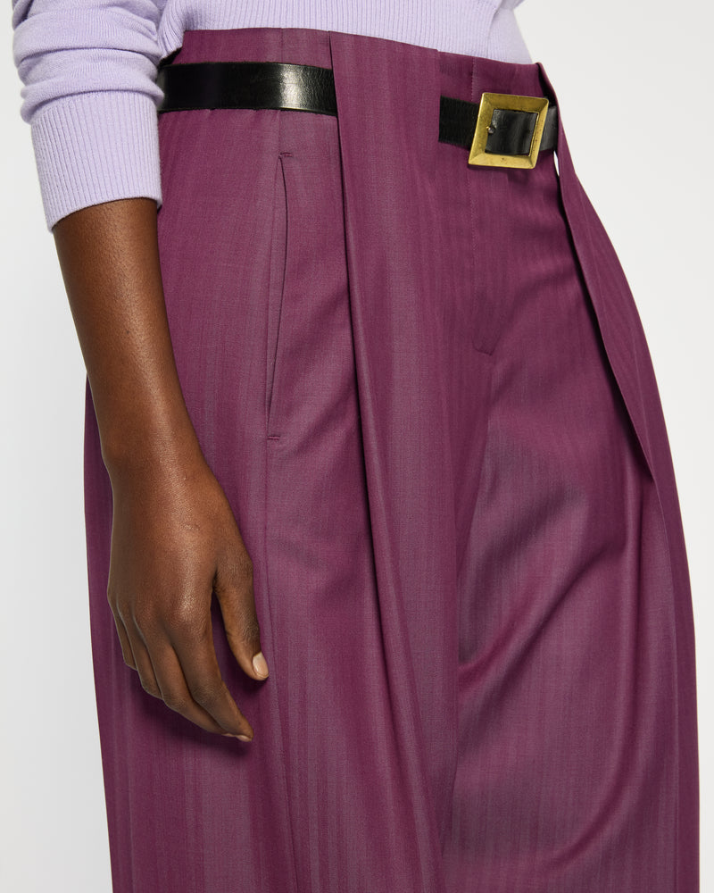 Wool Beltloop Pleated Trouser - Plum SERENA BUTE