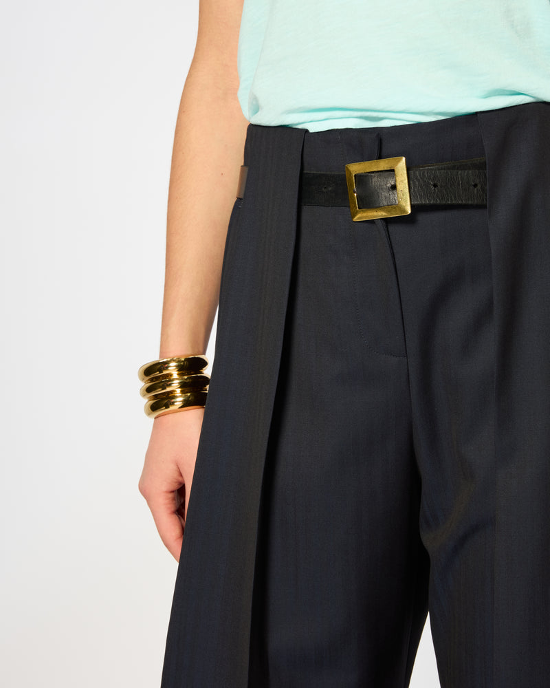 Wool Beltloop Pleated Trouser - Navy Blue picture #3