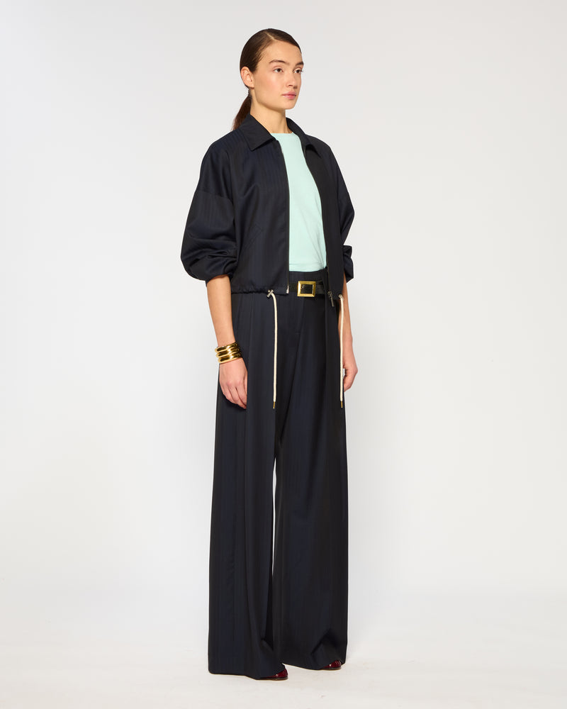 Wool Beltloop Pleated Trouser - Navy Blue SERENA BUTE