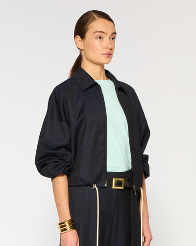 Wool Dropped Shoulder Bomber - Navy Blue SERENA BUTE