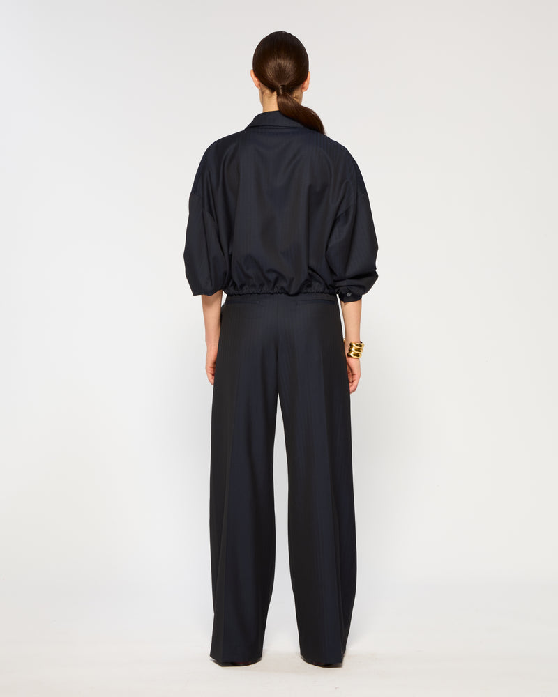 Wool Beltloop Pleated Trouser - Navy Blue SERENA BUTE