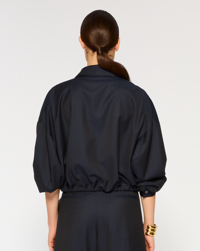 Wool Dropped Shoulder Bomber - Navy Blue SERENA BUTE