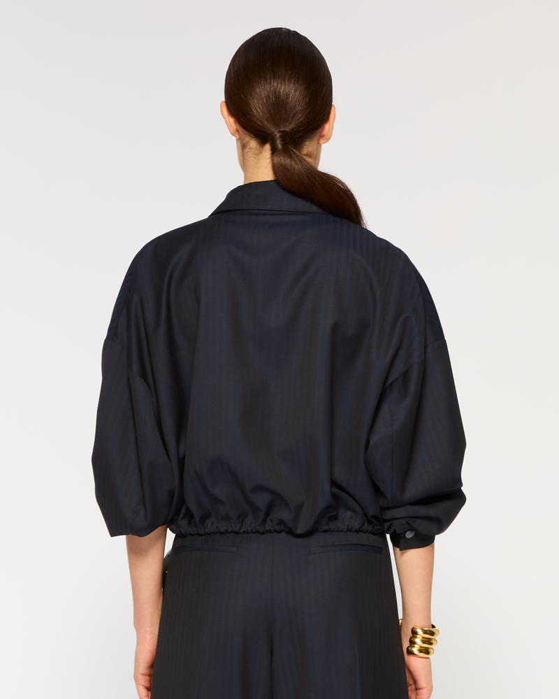 Wool Dropped Shoulder Bomber - Navy Blue picture #4