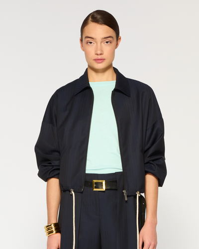 Wool Dropped Shoulder Bomber - Navy Blue SERENA BUTE