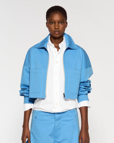 Cotton Gabardine Dropped Shoulder Jacket - Cornflower Blue SERENA BUTE