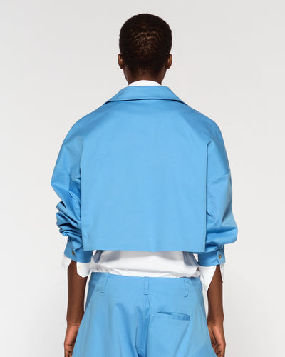 Cotton Gabardine Dropped Shoulder Jacket - Cornflower Blue SERENA BUTE