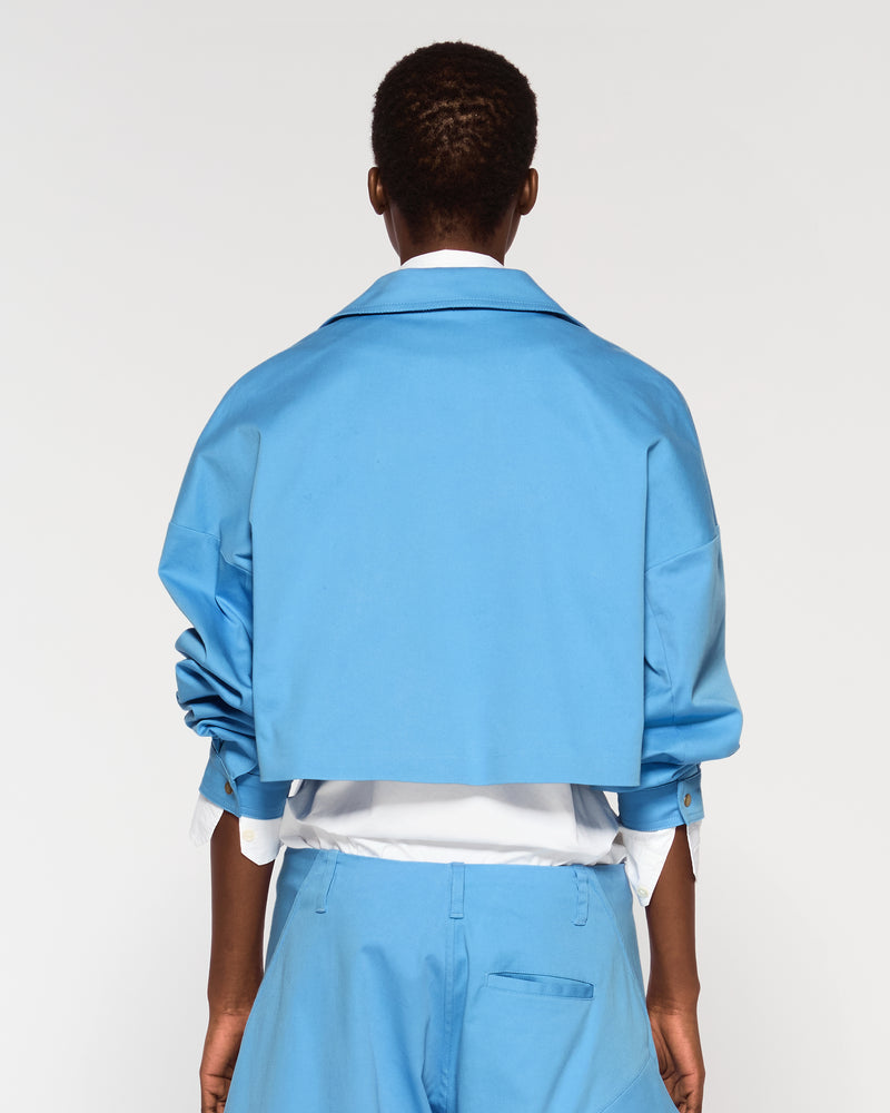 Cotton Gabardine Dropped Shoulder Jacket - Cornflower Blue picture #4