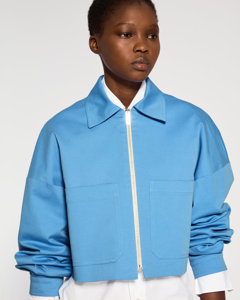 Cotton Gabardine Dropped Shoulder Jacket - Cornflower Blue SERENA BUTE