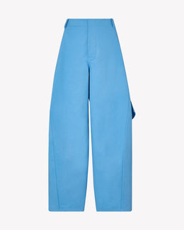 Cotton Gabardine Barrel Leg Cargo Trouser - Cornflower Blue