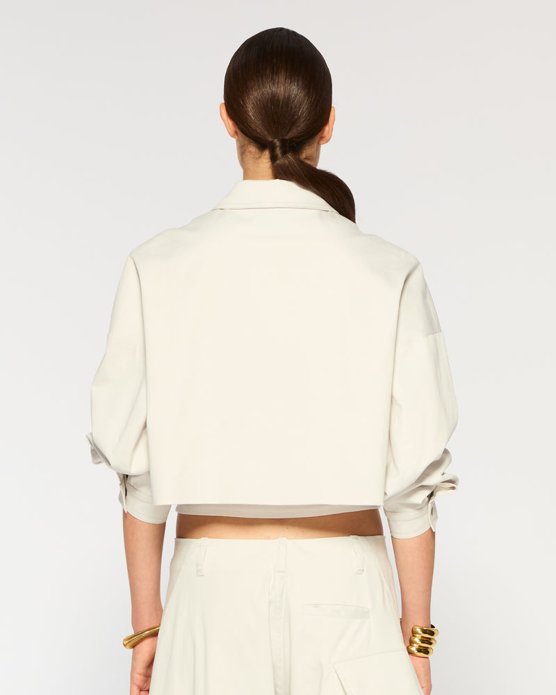 Cotton Gabardine Dropped Shoulder Jacket -  Grey picture #4