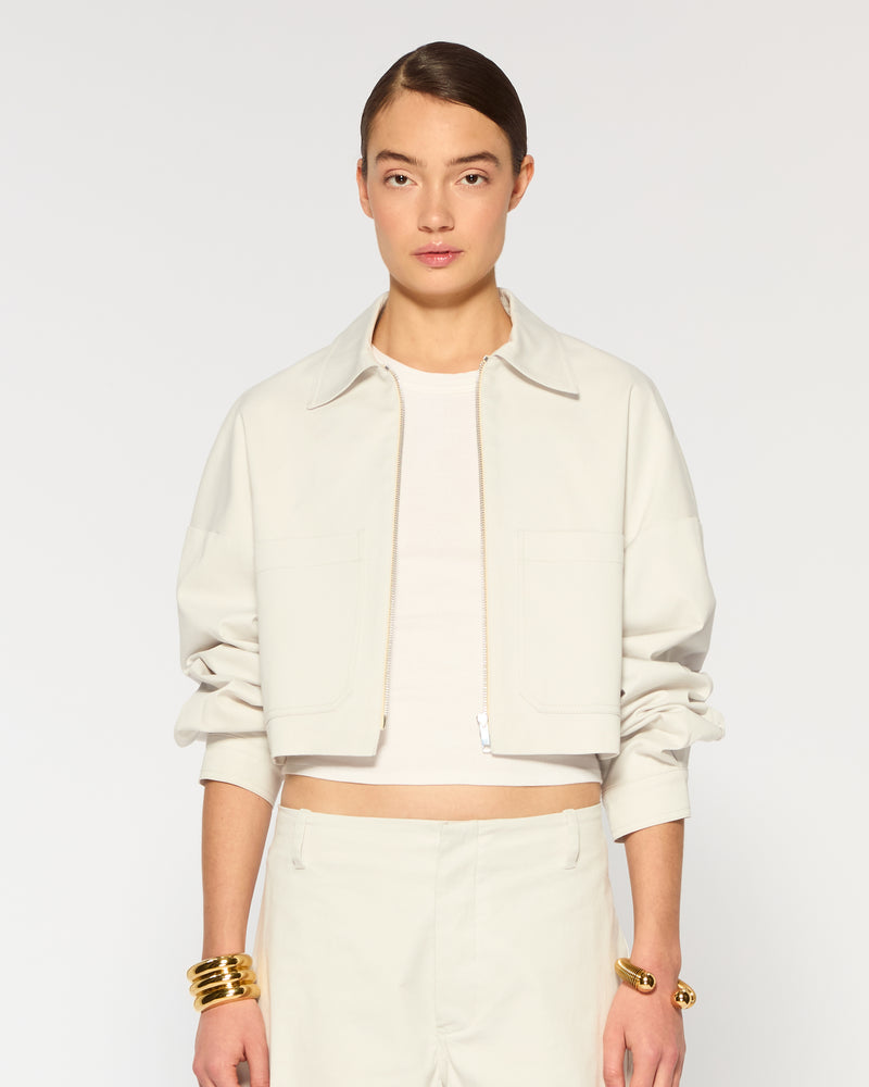 Cotton Gabardine Dropped Shoulder Jacket -  Grey picture #2