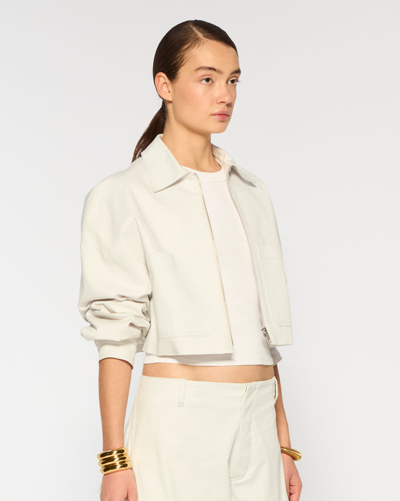 Cotton Gabardine Dropped Shoulder Jacket -  Grey picture #3