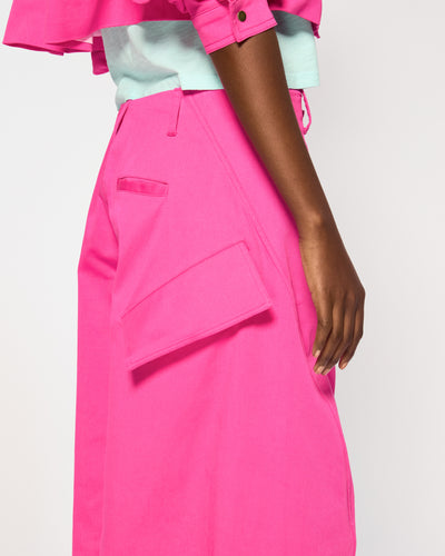 Cotton Gabardine Barrel Leg Cargo Trouser - Bright Pink SERENA BUTE